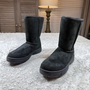 UGG Ultimate Short Boots Women 6 Sheepskin Suede Winter 5275 Shearling Fur Black